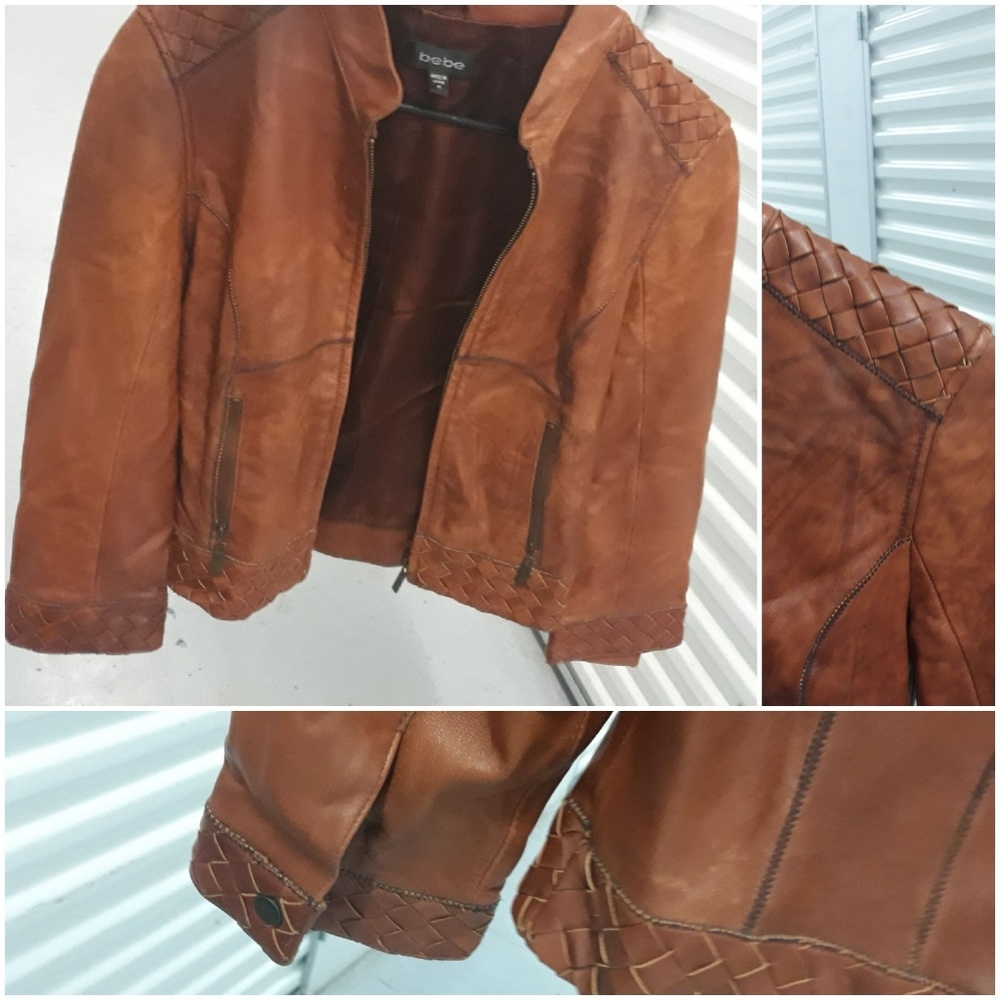 ❤ Bebe leather distressed vintage winter coat